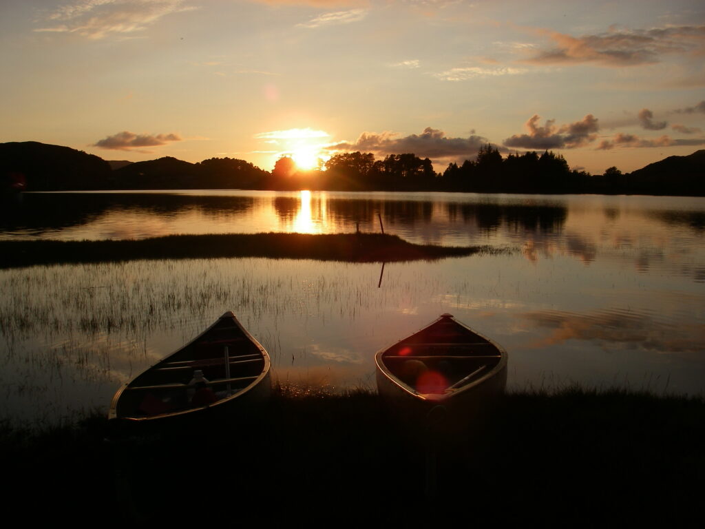 Canoes at sunset